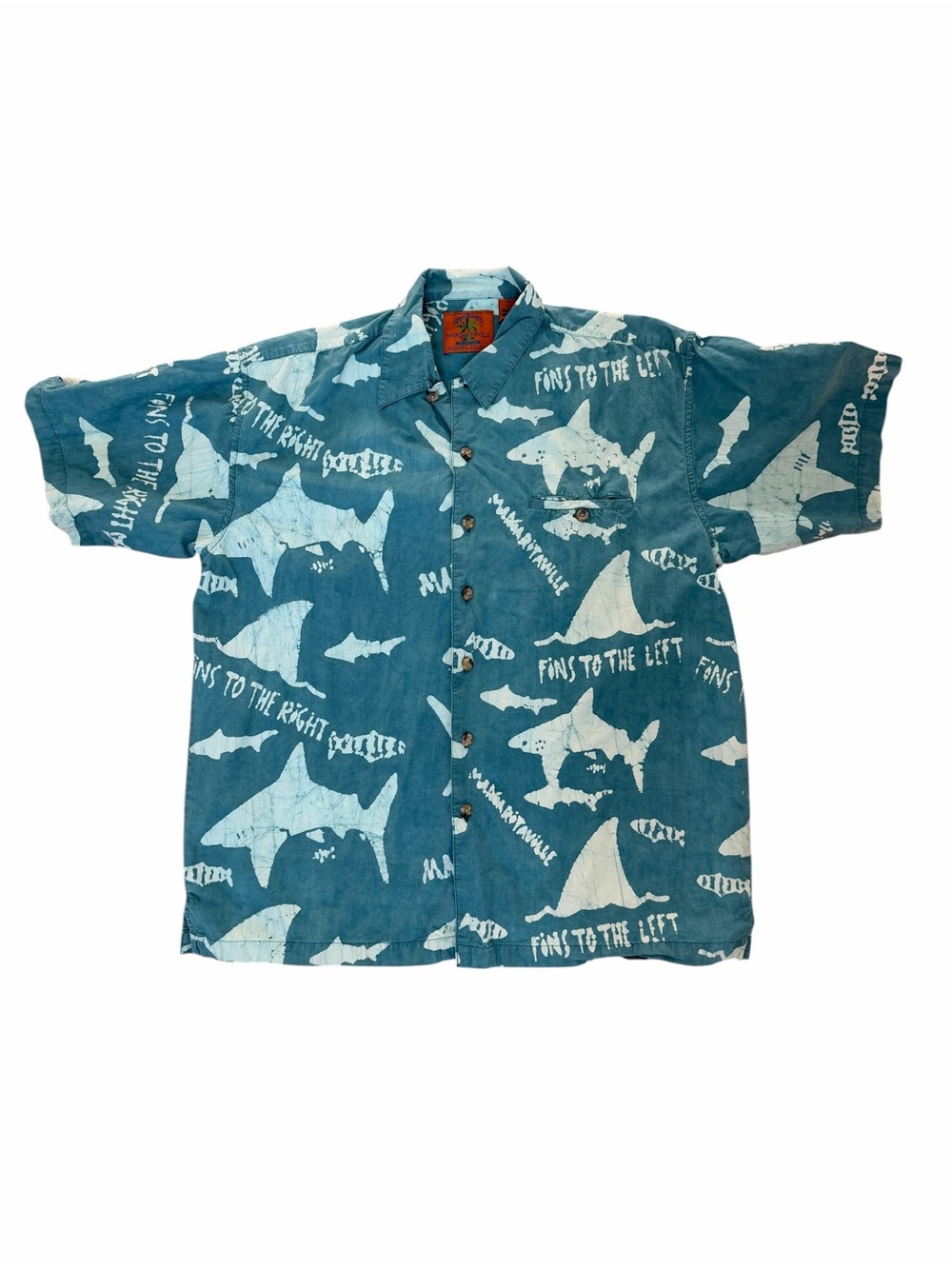 Jimmy Buffett Margaritaville Men’s Large Shark Print Button-Up Shirt Green
